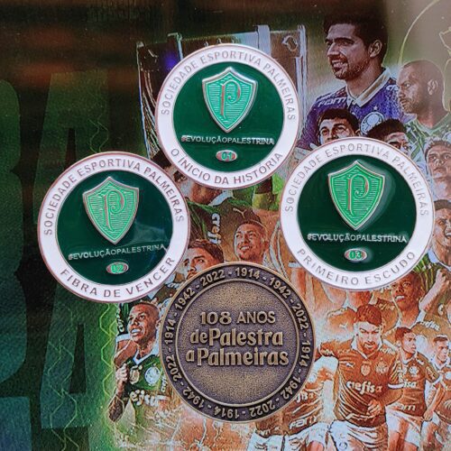 Combo 3 Moedas Colecionáveis Palmeiras Oficial + Brinde Moeda 108 anos de Verdão!