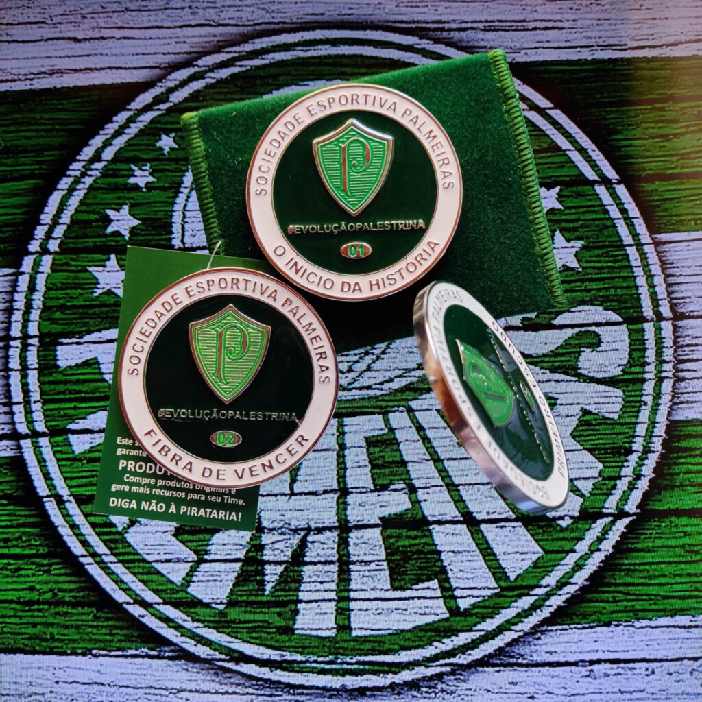 Combo 3 Moedas Colecionáveis Palmeiras Oficial + Brinde Moeda 108 anos de Verdão!