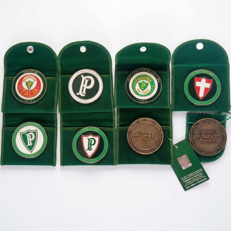 Combo 8 Moedas Palmeiras Oficiais Coleção Completa em Zamak e Resina Sabiart
