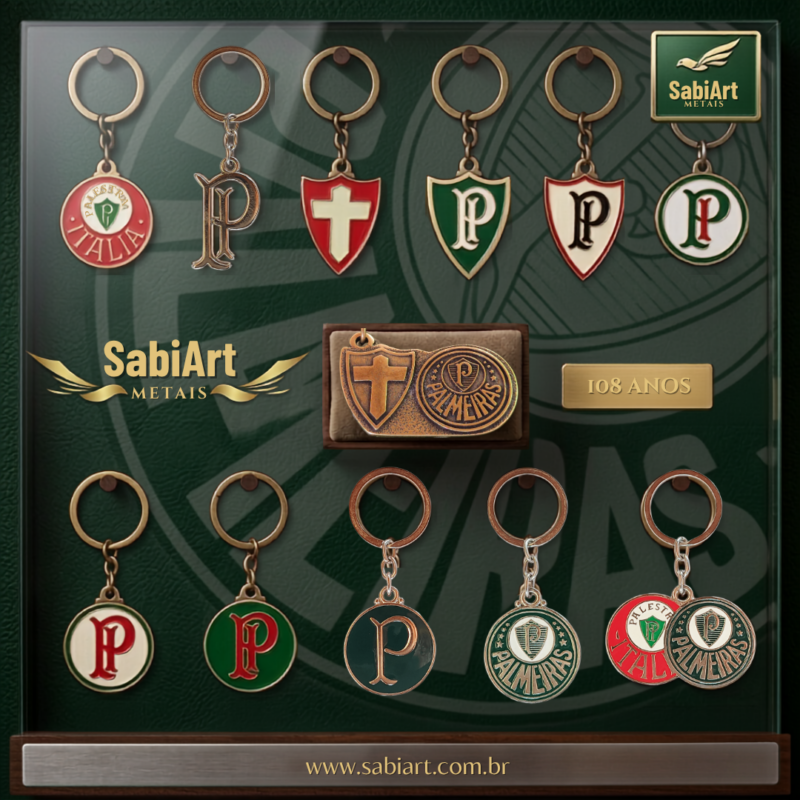 Coleção Completa de Escudos Palmeiras 12 Chaveiros Oficiais em Metal e Resina Sabiart