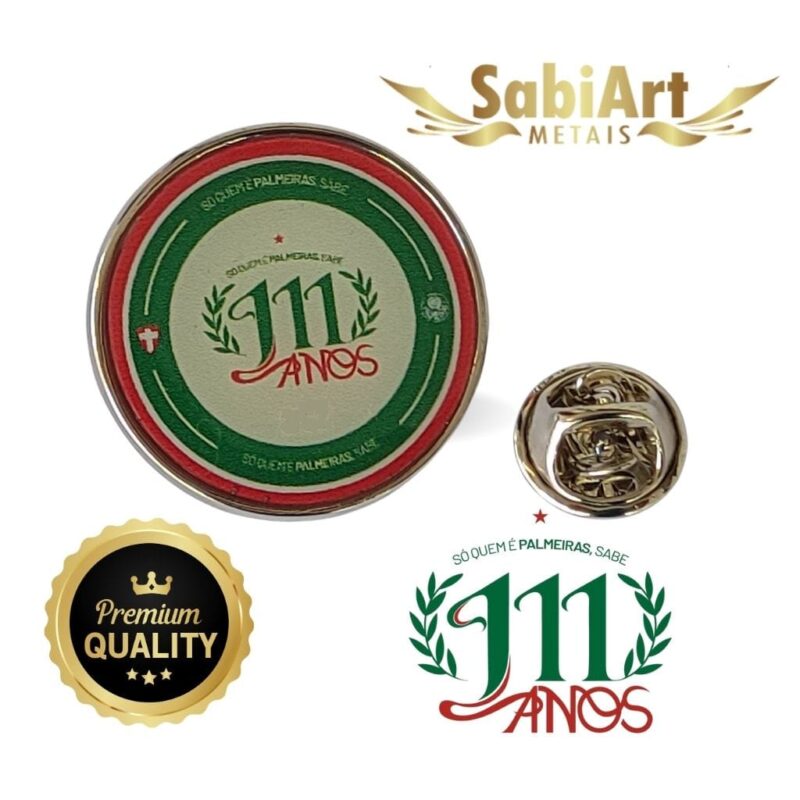 Pin Palmeiras Oficial 111 Anos Redondo em Metal Zamak